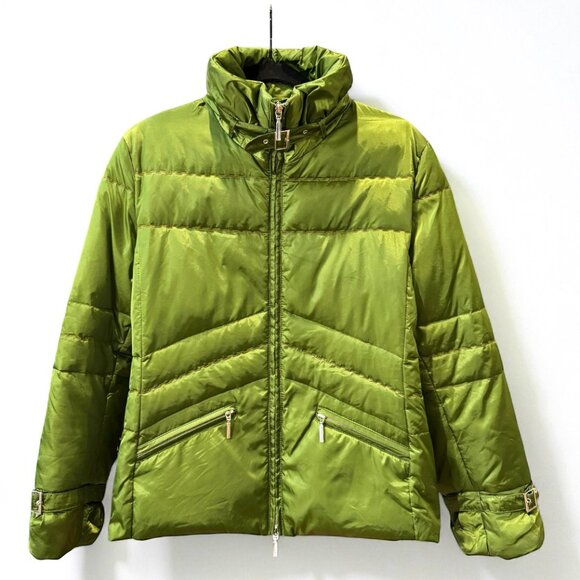 FEYEM Real Goose Down Filled Puffer Jacket Green Made in Italy Women's Size M - Picture 1 of 6